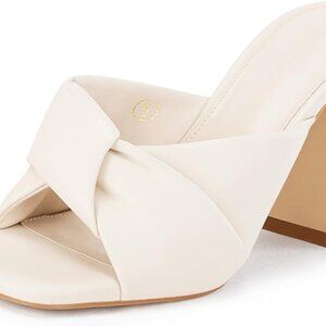 Coutgo Womens Chunky Heeled Mules Puffy Knot Square Open Toe Slip On